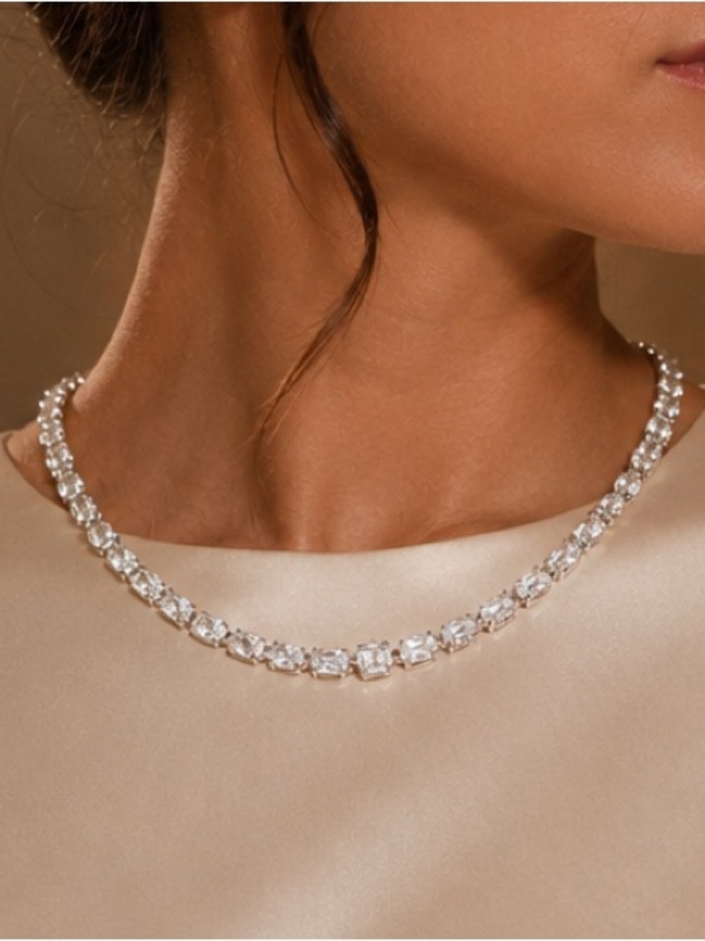 Zirconia Cubic Tennis Necklace - Clear Silver Tone